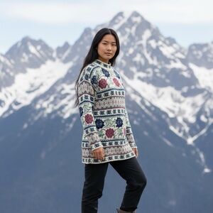 Vintage She Said Fair Isle‎ Granny Cottage Core Mock Neck Sweater Small Coquette